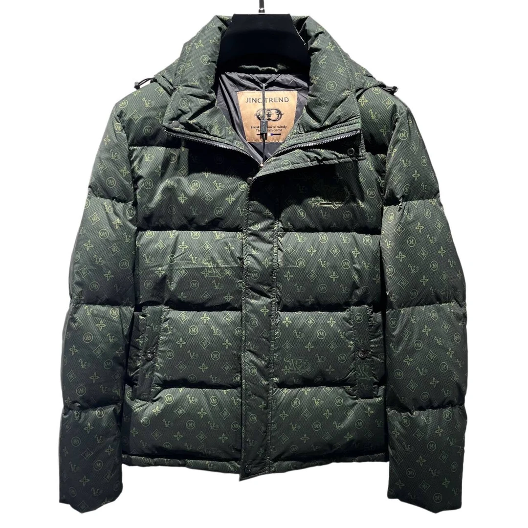 欧货潮流轻奢高端时尚冬季男士连帽羽绒服百搭白鸭绒个性印花外套