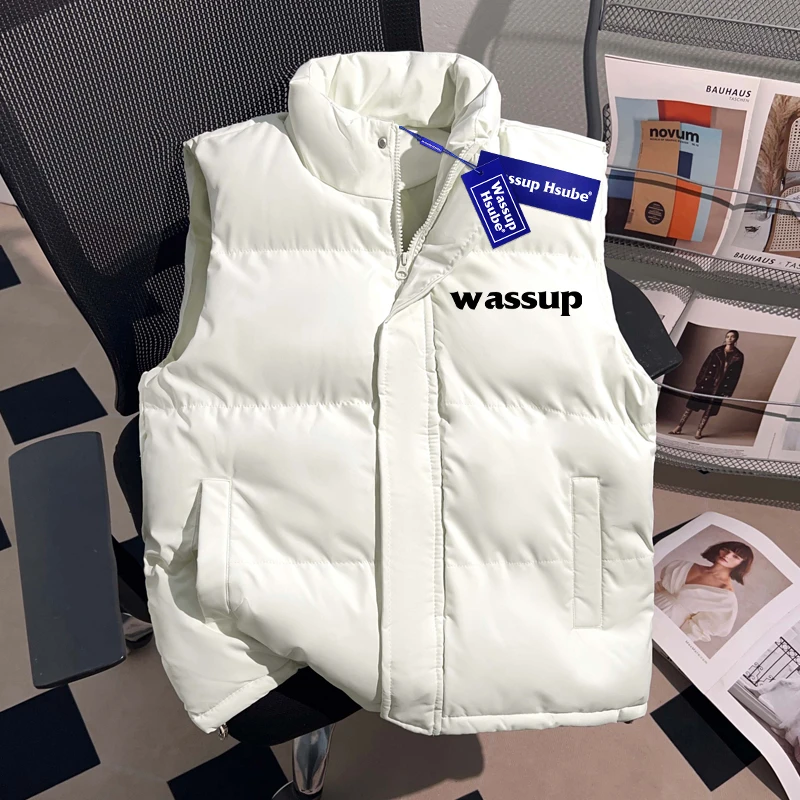 WASSUP HSUBE美式潮流秋冬款重磅印花马甲棉服加厚宽松情侣款外套