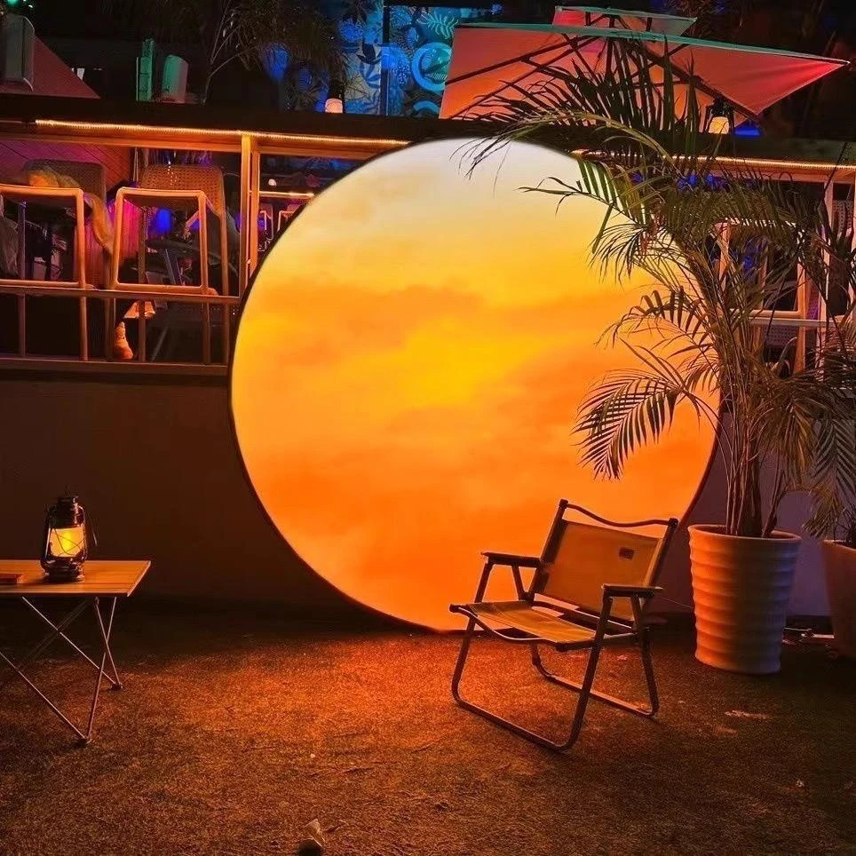 防水网红景点打卡落日月球夕阳灯箱装饰创意氛围民宿圆形露营灯