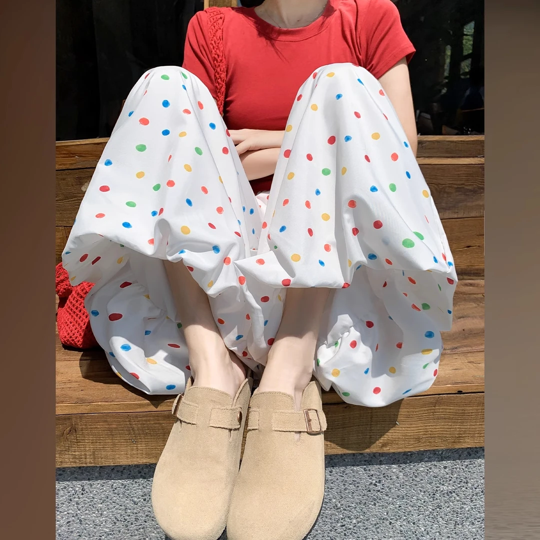 波点印花花苞裙裤女夏季薄款休闲小众设计感宽松显瘦冰丝阔腿裤子