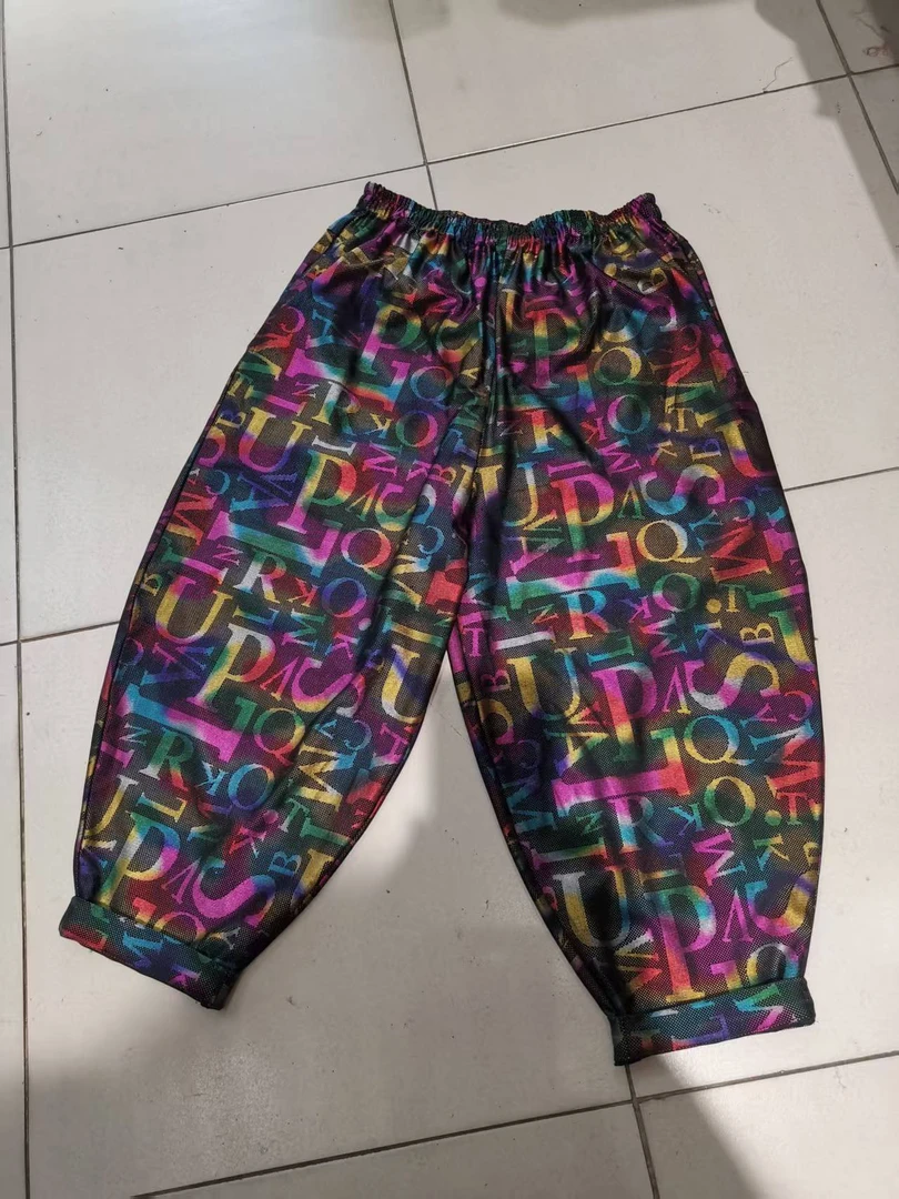 大码女装棉质休闲花裤子，裤长98-99。