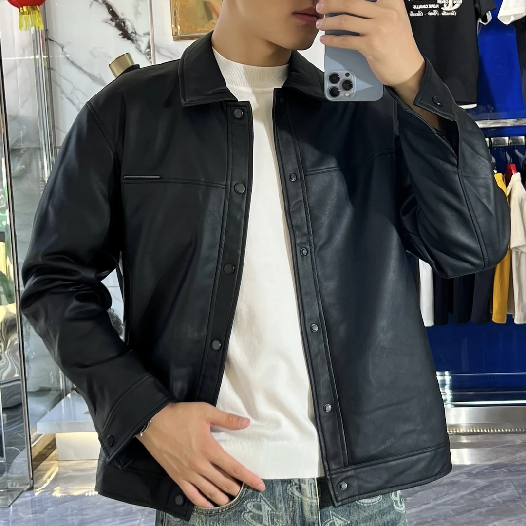 秋季男士修身皮衣二棉保暖防风防水夹克外套-8813