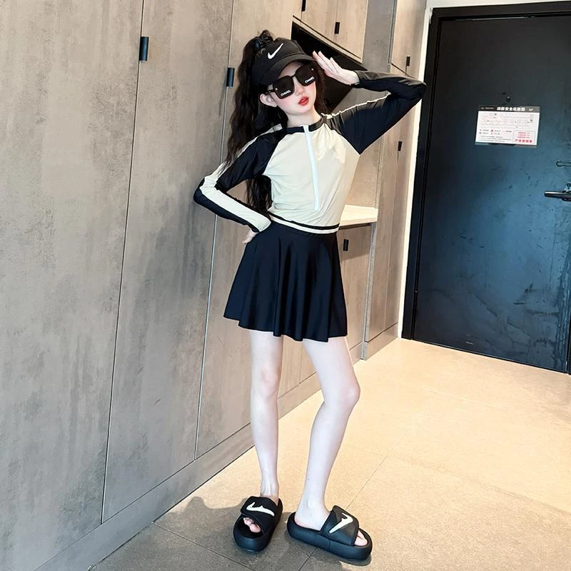 女童连体泳衣2025新款韩系夏季洋气连体游泳衣女大童公主裙式泳装