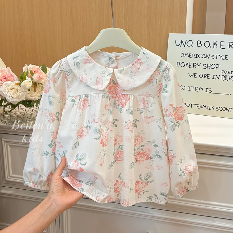 春季纯棉新款女童娃娃衫圆领翻领时尚可爱甜美风衬衫欧若风童装