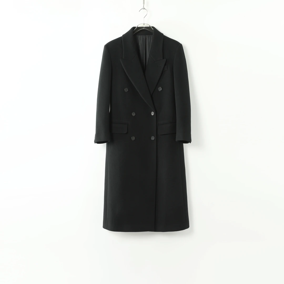 AP洛哥43009DY【爵士】黑标/羊毛羊绒戗驳领极简风直身大衣2024秋