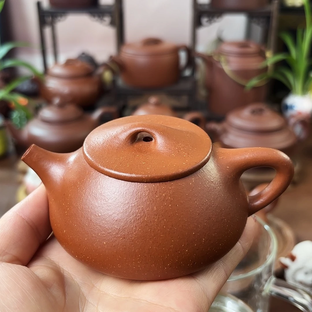 紫砂茶壶平盖石瓢 红降坡 120cc