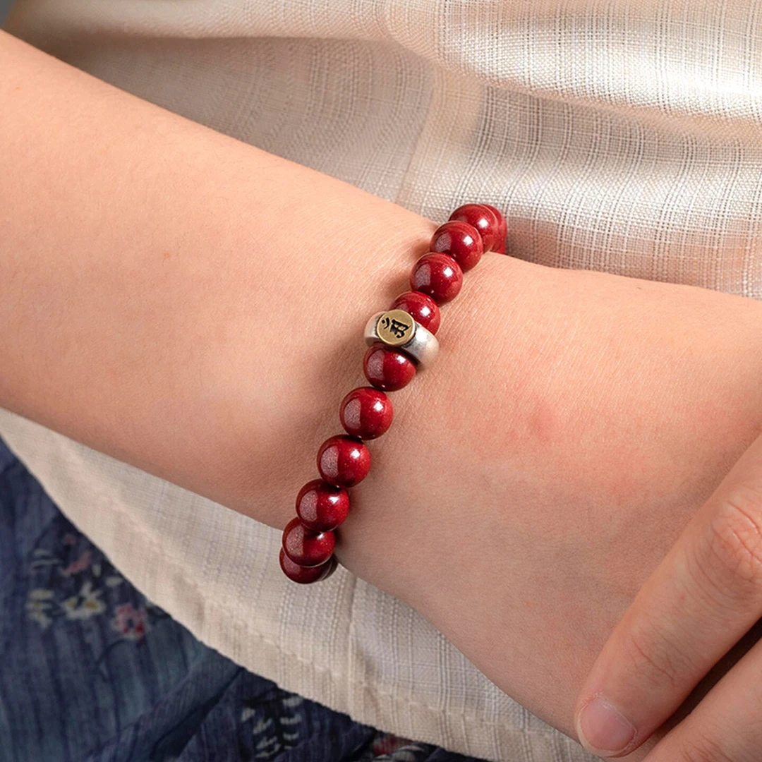 天然辰砂正宗天然朱砂手串蛇年本命年纯银手工生肖手链送情侣礼物