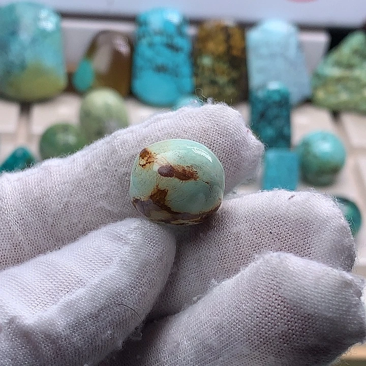 绿松石未镶嵌珠宝奇石直径15*16特色水波纹枣珠