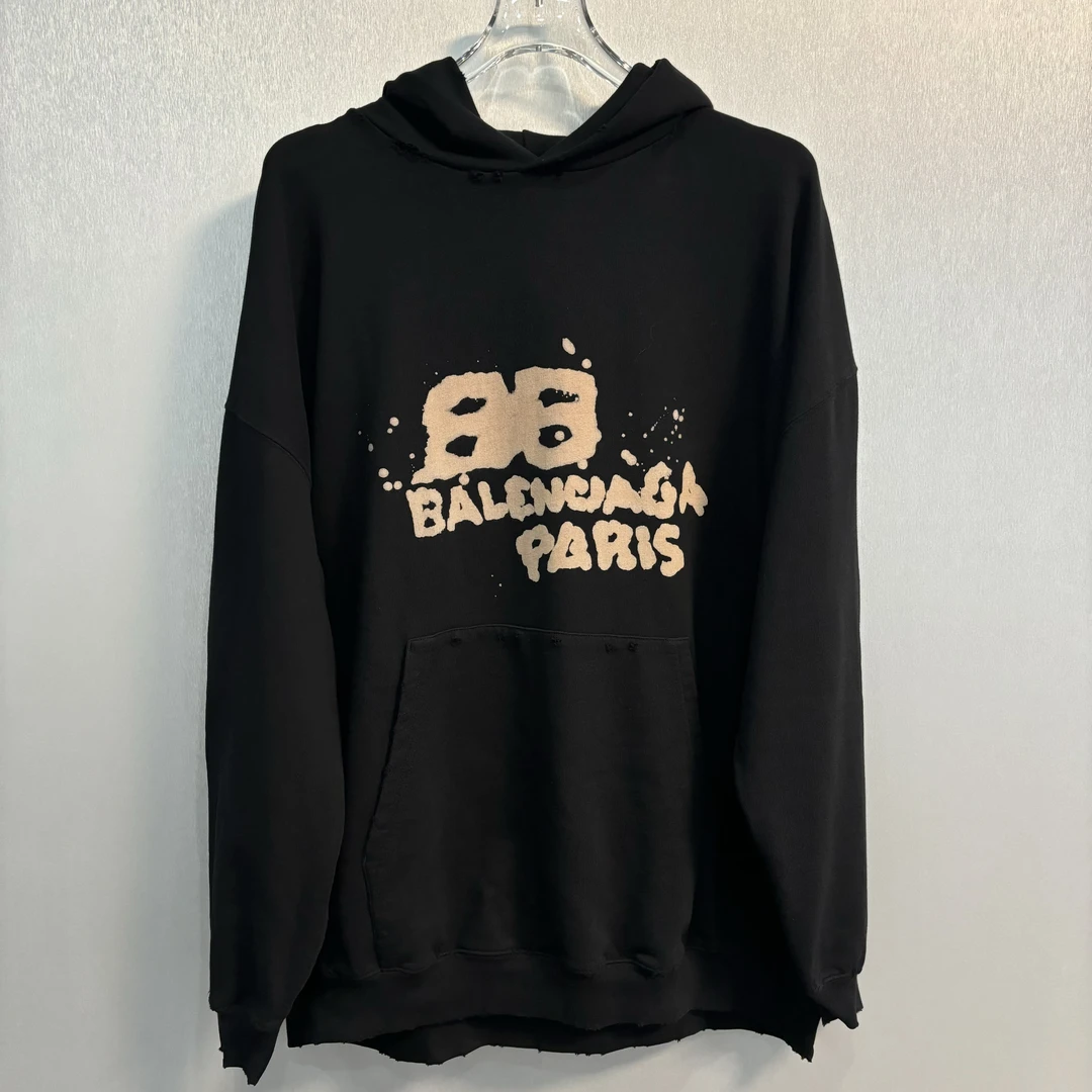 未使用 Balenciaga/巴黎世家 字母印花连帽卫衣S码256901
