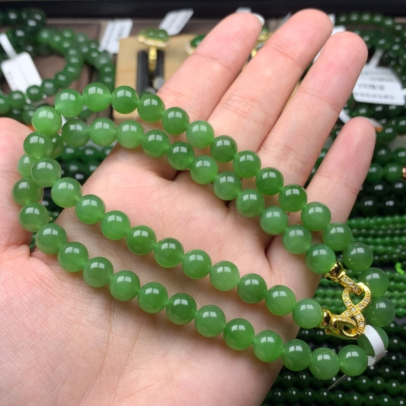 【闪购商品】颈饰未镶嵌和田玉（碧玉）8m冰阳绿无黑