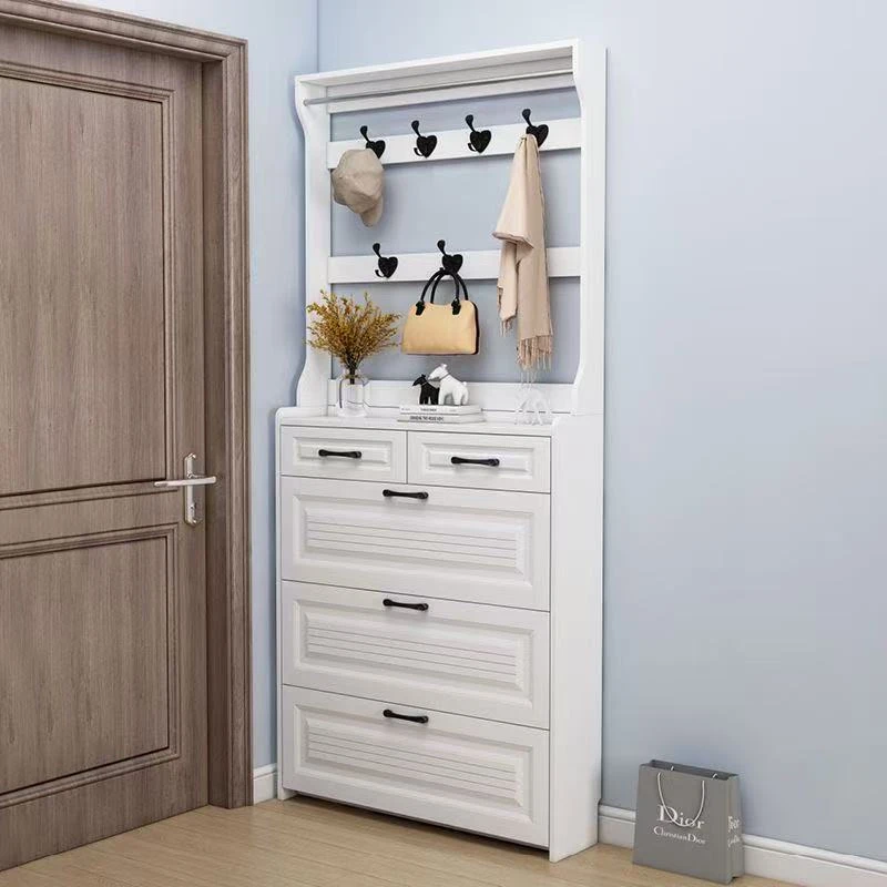 客厅家用北欧经济型超薄进门超窄客厅白色抽屉衣帽架抽象图案鞋柜