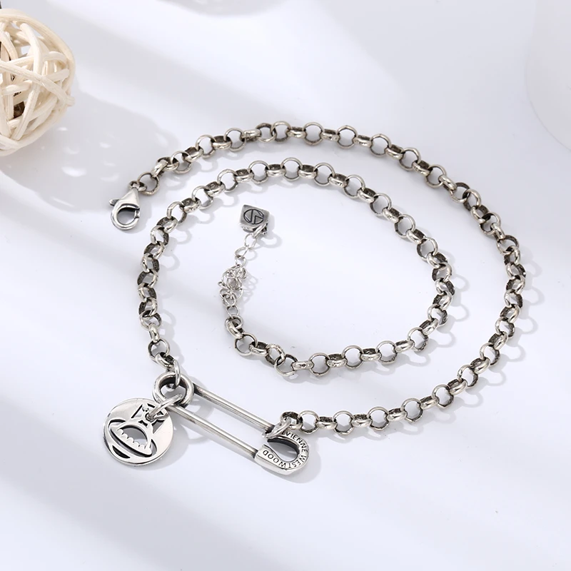 链子925银 别针星球项链 流行长款毛衣链