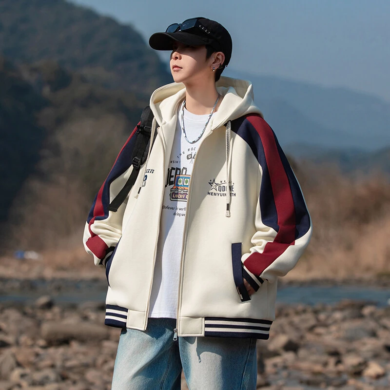 2025新款春季外套男休闲宽松连帽夹克男潮牌青少年学生帅气外套男