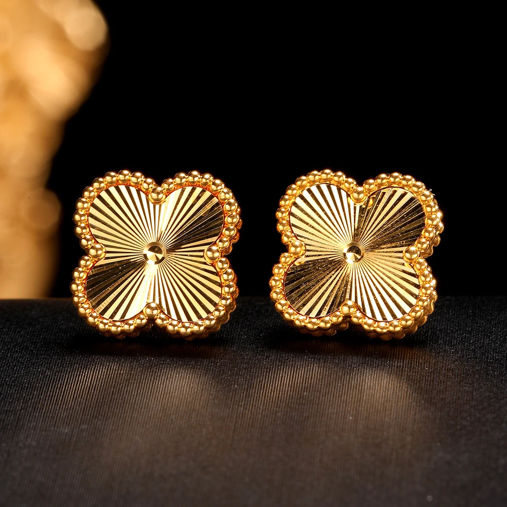 【米米专属】18K金镭射闪面四叶耳钉 好物时尚轻奢简约气质百搭