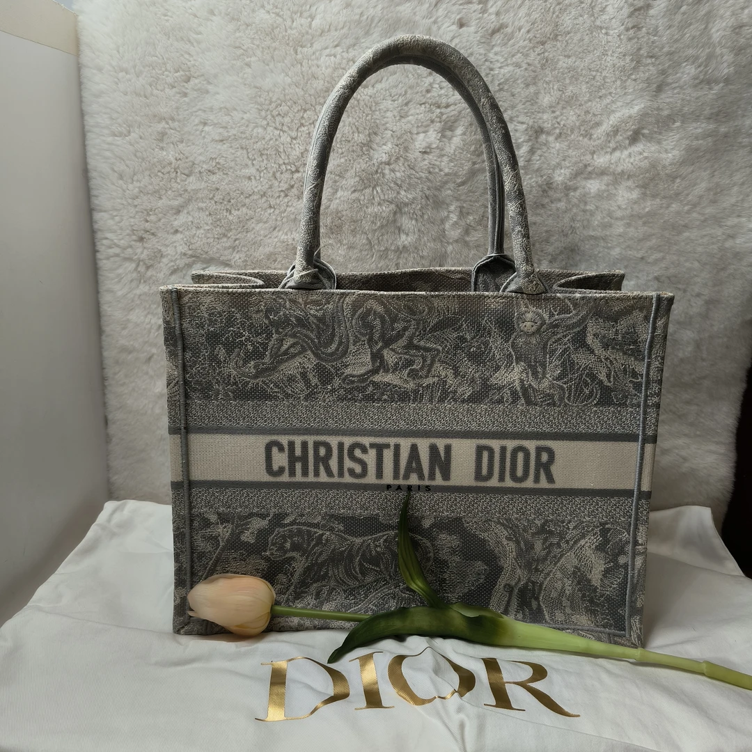 90新 DIOR/迪奥 魔镜SY/迪奥中号托特包水泥灰