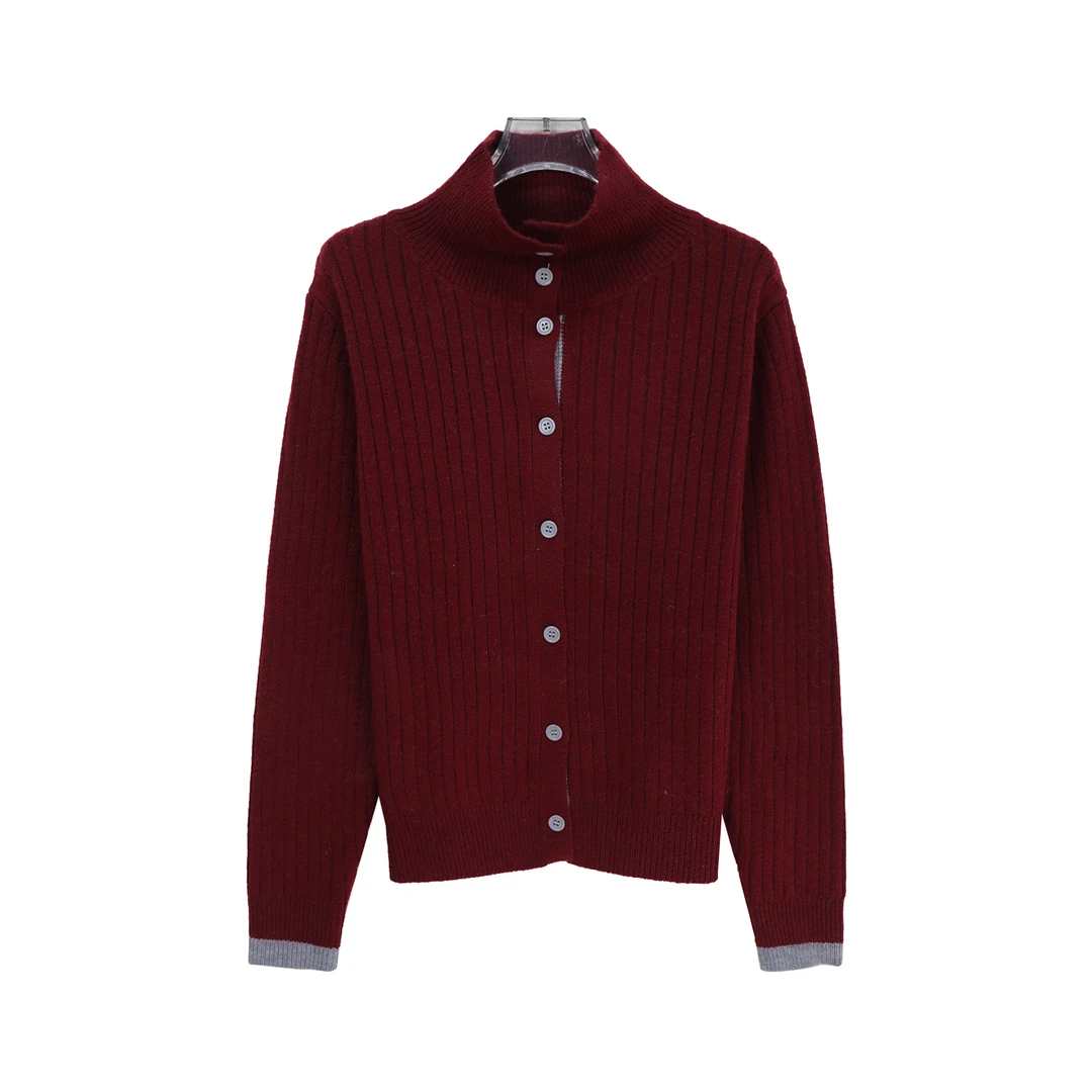 秋冬半开高领假两件针织衫高级感撞色打底毛衣上衣X27984