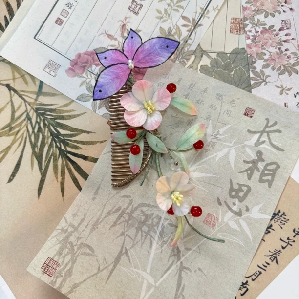 大麦吖古风发饰汉服绒花发簪 手工制作默认微瑕