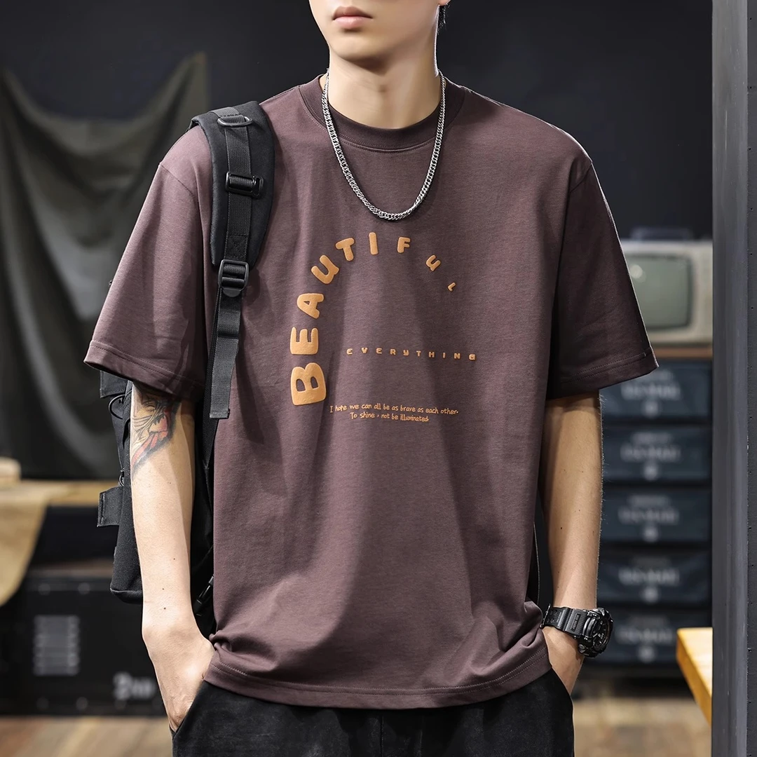 Cebrodz美式复古重磅纯棉短袖T恤2025夏季新款潮牌印花男士半袖衫