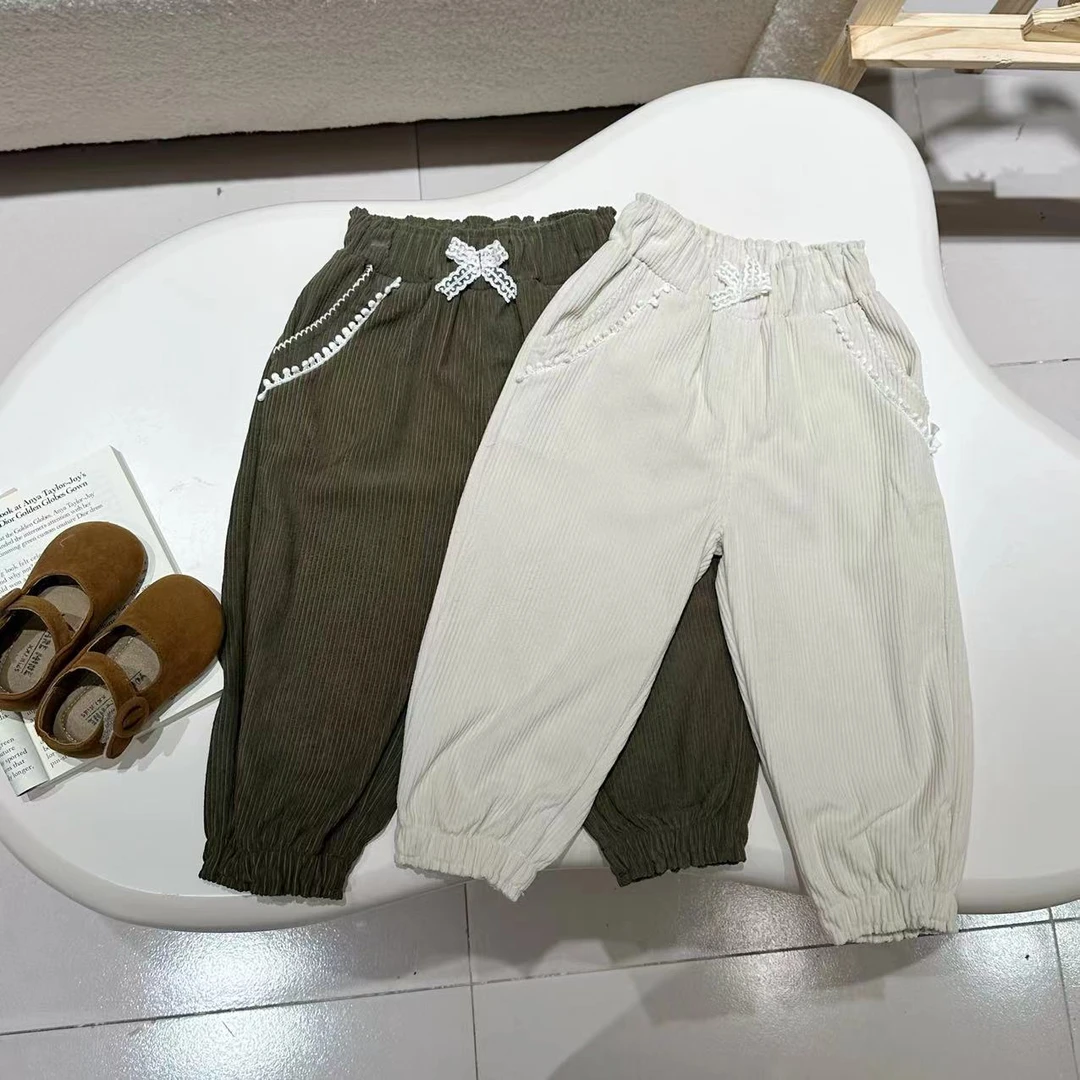 39017春秋女童休闲裤灯芯绒宽松小童韩版条纹秋季裤子女童可爱