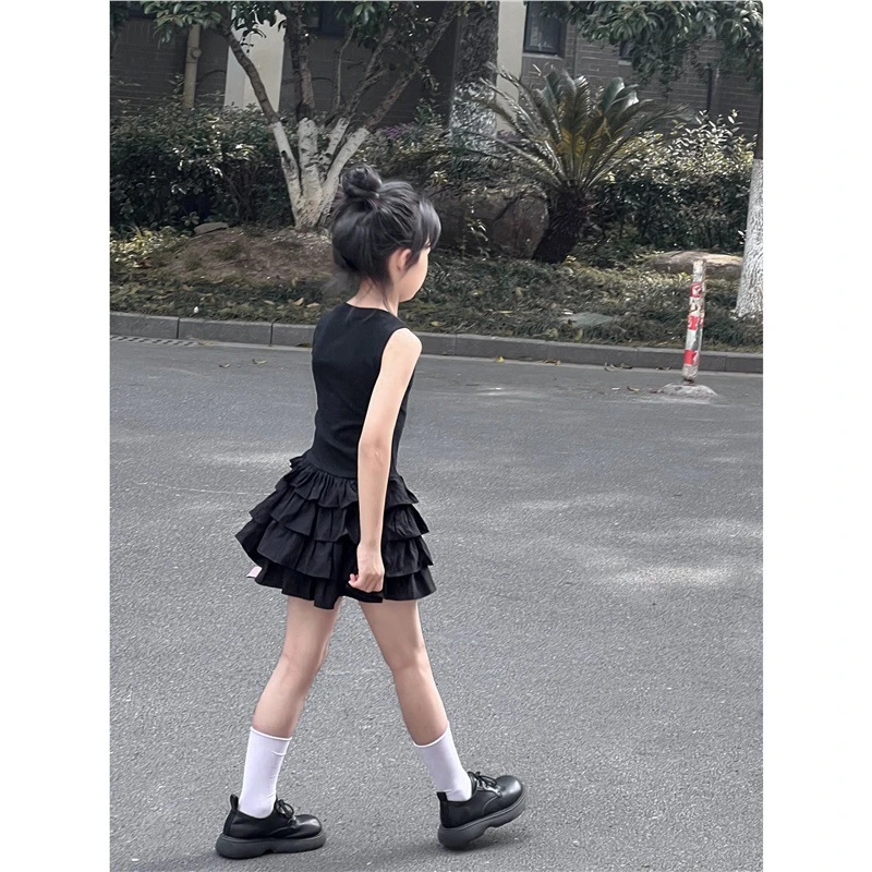 女童连衣裙夏季气质短裙子儿童夏装韩版辣妹背心裙中大童蛋糕裙