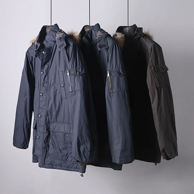 MC21070 美式复古休闲工装棉服男士冬可脱卸帽毛领中长款保暖棉衣