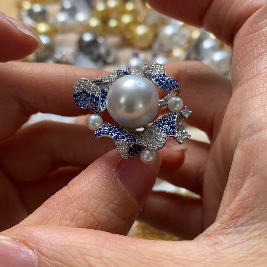 海水珍珠戒指银S925镶嵌直***我