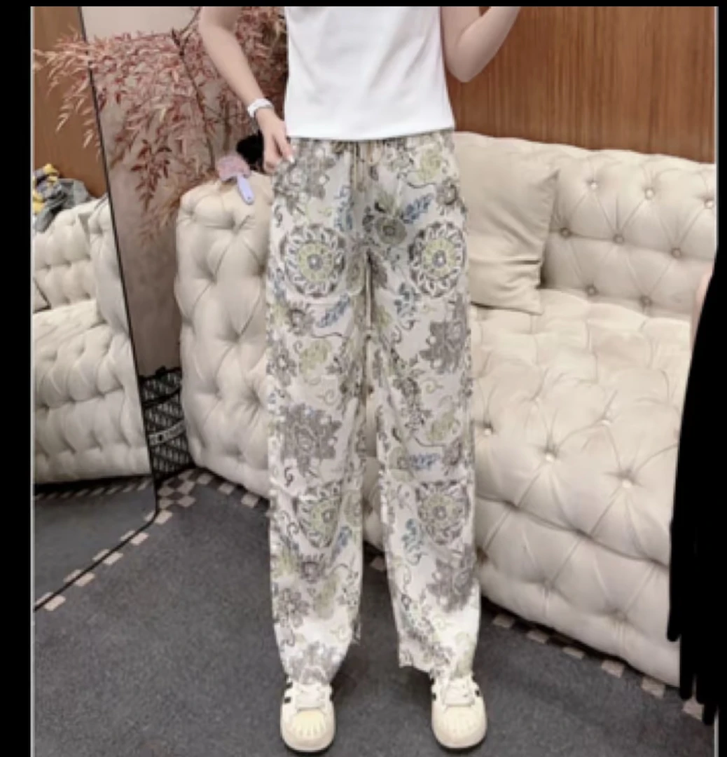 蜜姐家高端夏款花色松紧腰头休闲直筒裤