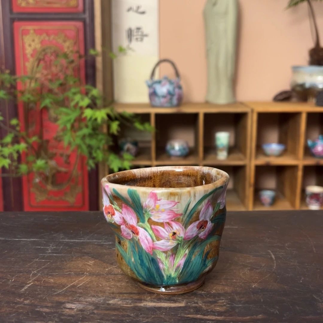 杯柴烧纯手工手绘陶瓷