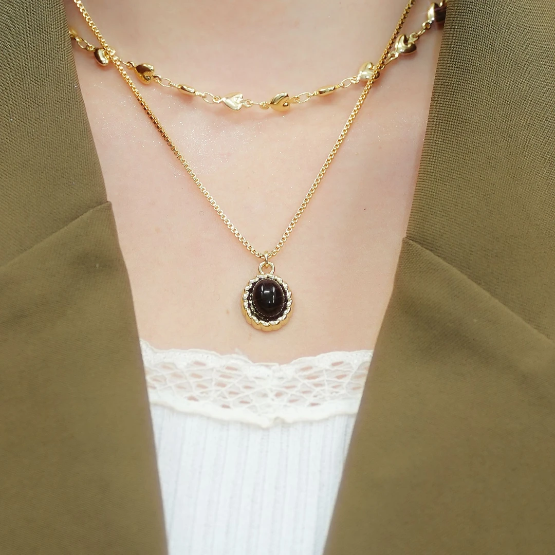 铜合金合成锆石项链 爱心叠戴 毛衣链高级感时尚气质百搭项链轻奢