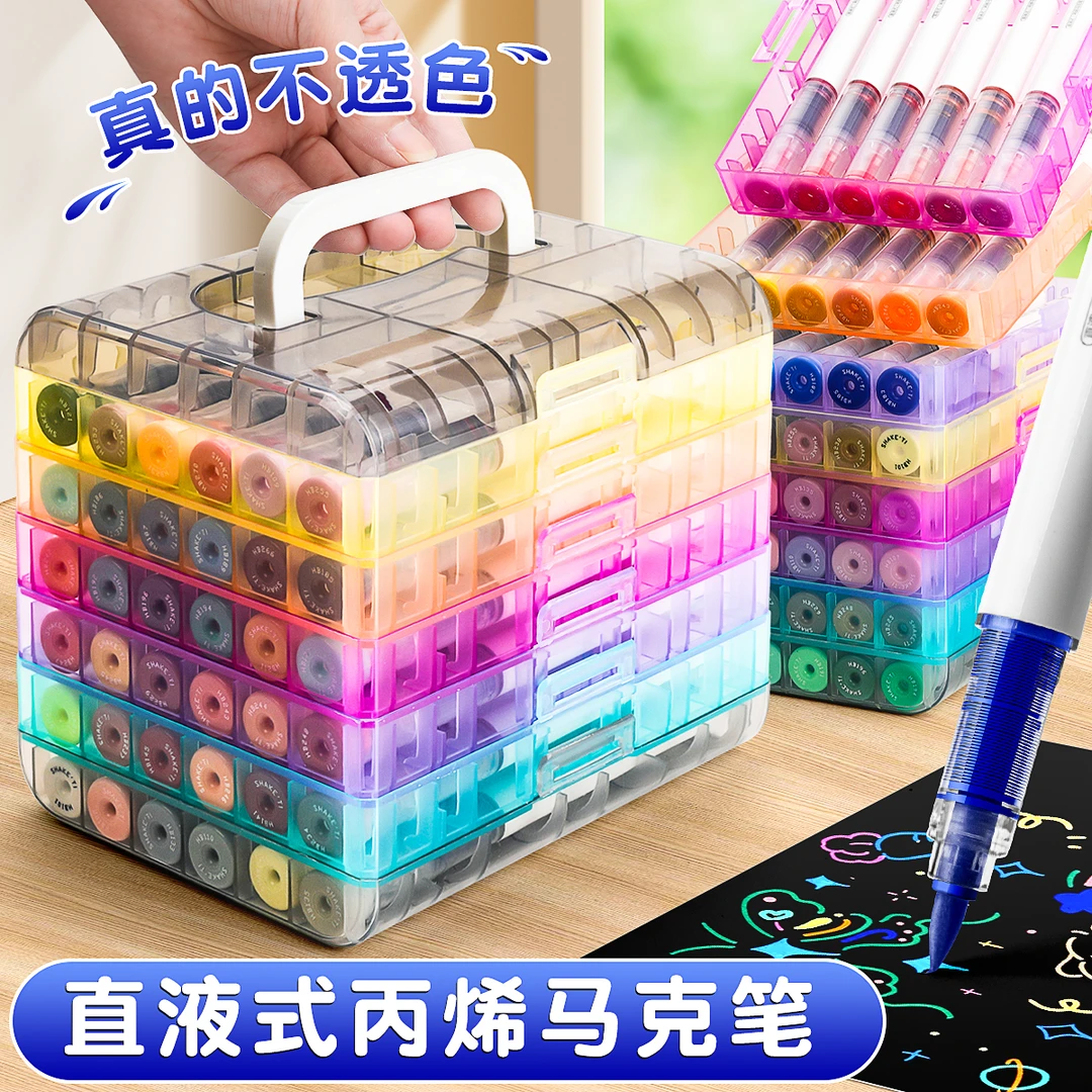 直液式丙烯马克笔软头绘画专用小学生画画不易透色智能控墨幼儿园