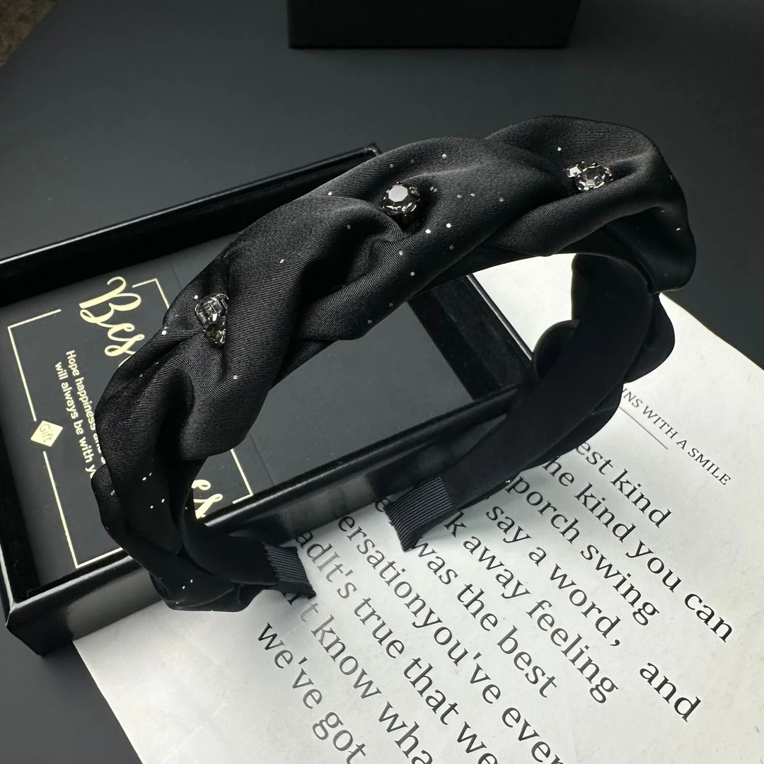 原创设计黑璀璨缎面镶钻发箍女高颅顶逛街百搭头饰遮白发洗脸头箍