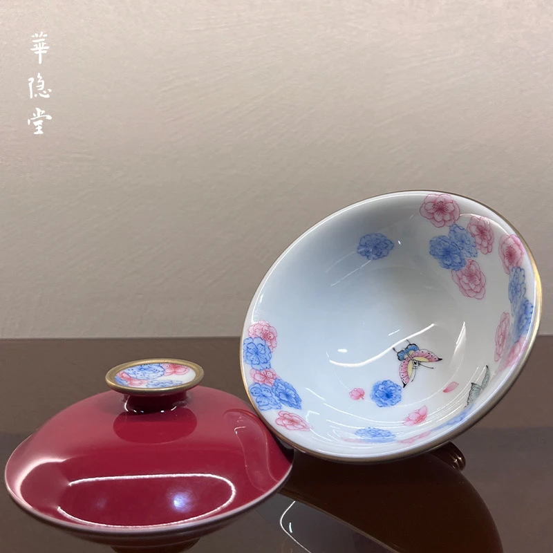 华隐堂玫瑰红桃花盖碗