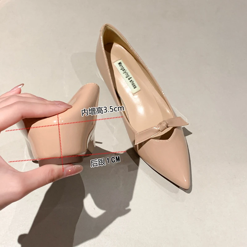 内增高玛丽珍气质鞋女2025新款漆皮小众尖头浅口蝴蝶结高级感单鞋