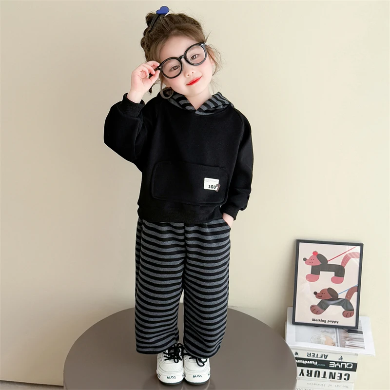 女童秋装套装3-6岁4儿童洋气春秋季女宝宝条纹卫衣休闲运动两件套