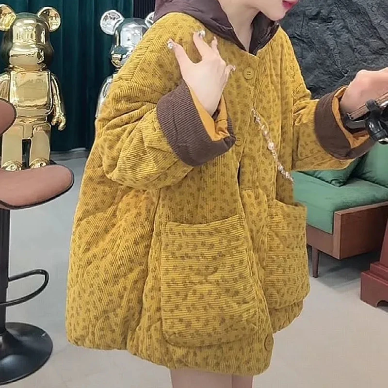 灯芯绒碎花女慵懒保暖棉外套休闲时尚百搭外套