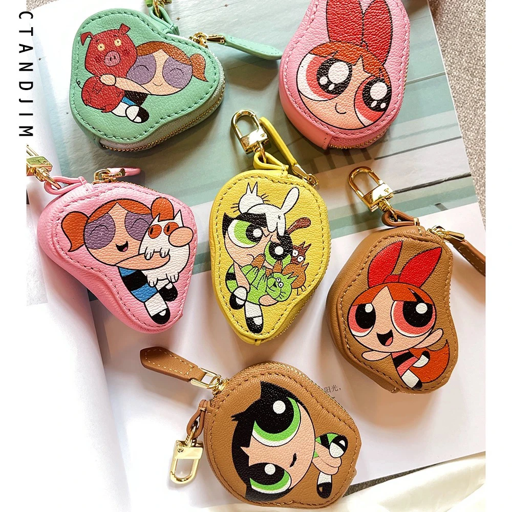 CTANDJIM法国山羊纹羊皮涂鸦散钱包 糖果色包包挂件 耳机包