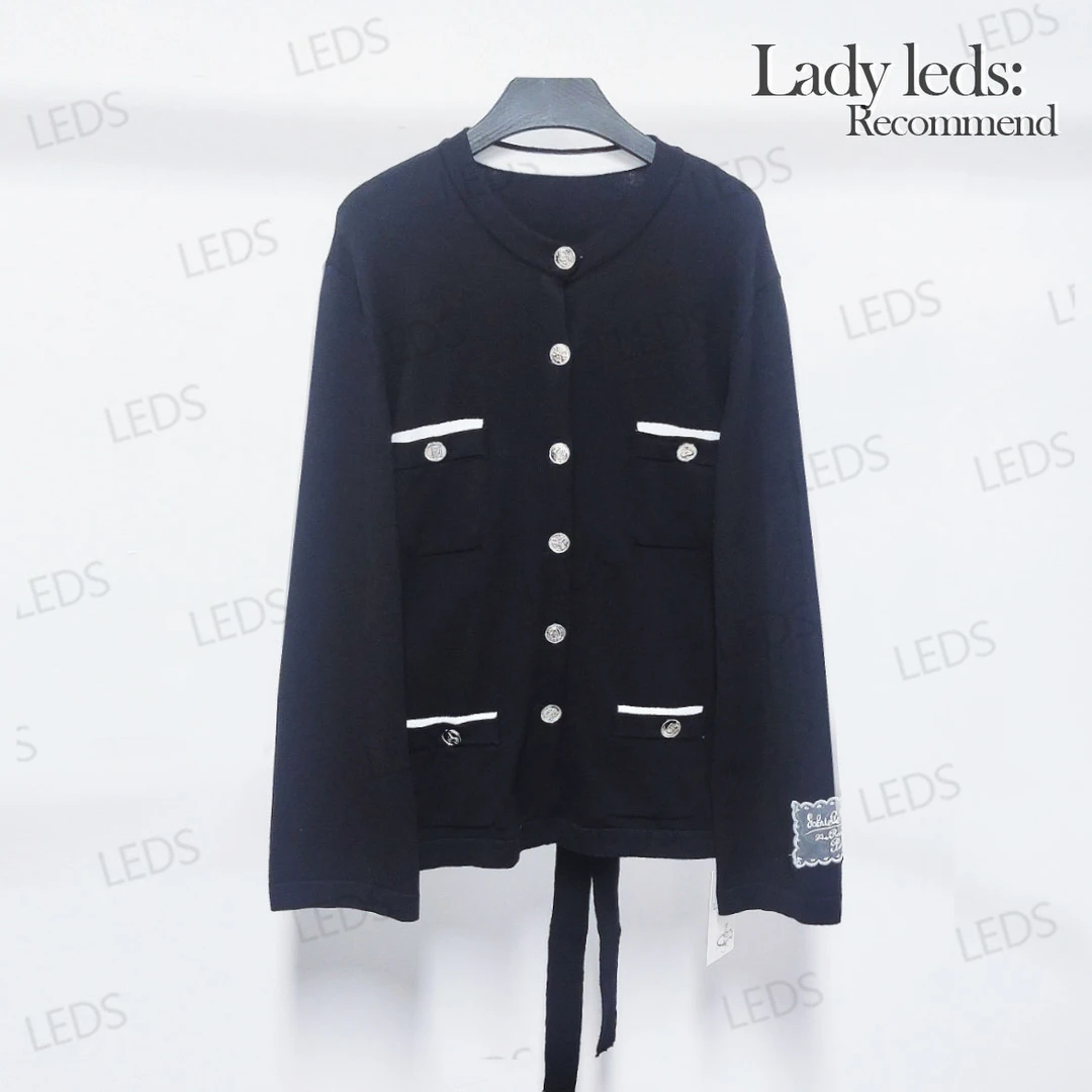 LEDS 9918 秋冬款时尚小香风圆领腰带针织开衫女款
