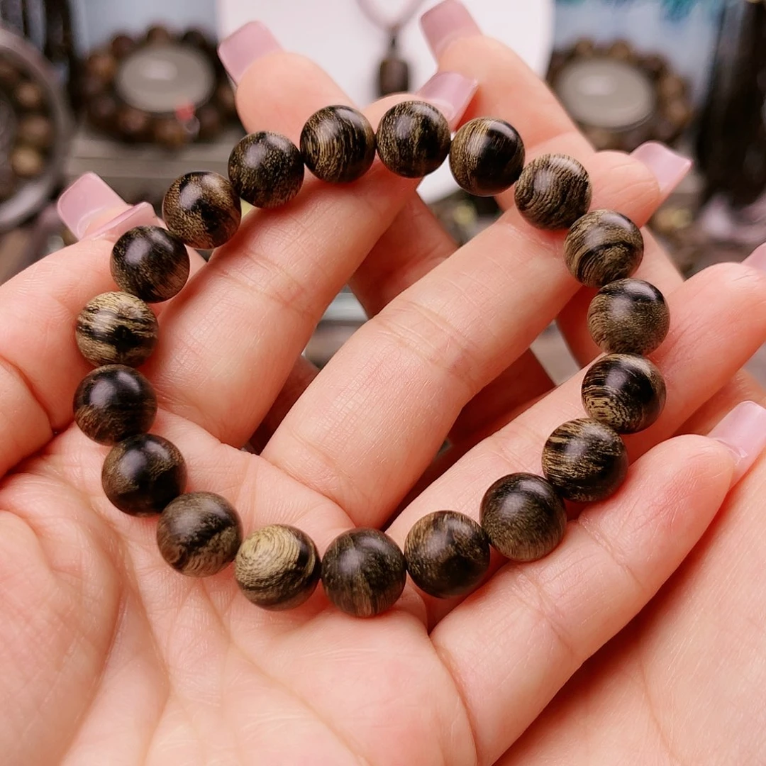 沉香手串无*丶越南芽庄老白棋玉化老料满樱子瘤疤虎斑纹