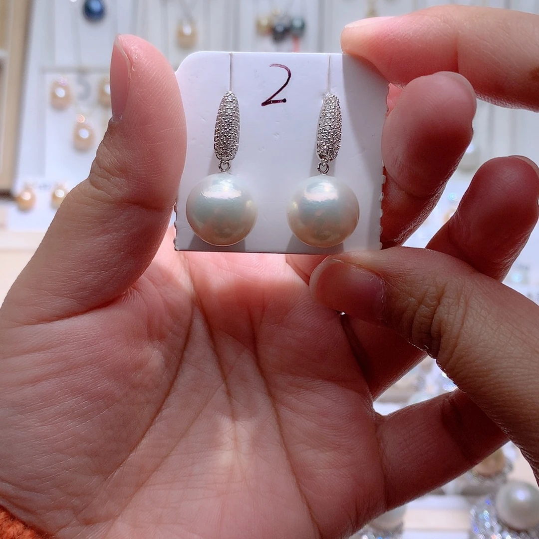 用***5银S925镶嵌耳饰淡水珍珠CC13+