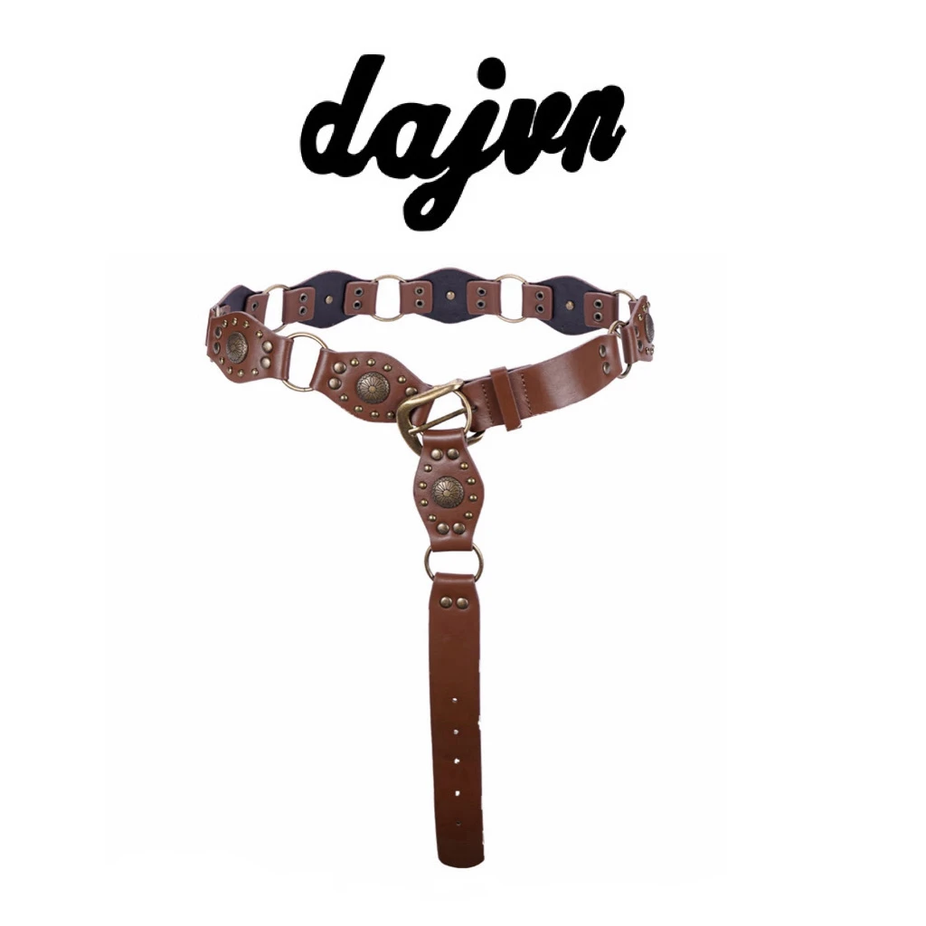 DAJUN大俊 美式复古环扣腰带女士铆钉棕色