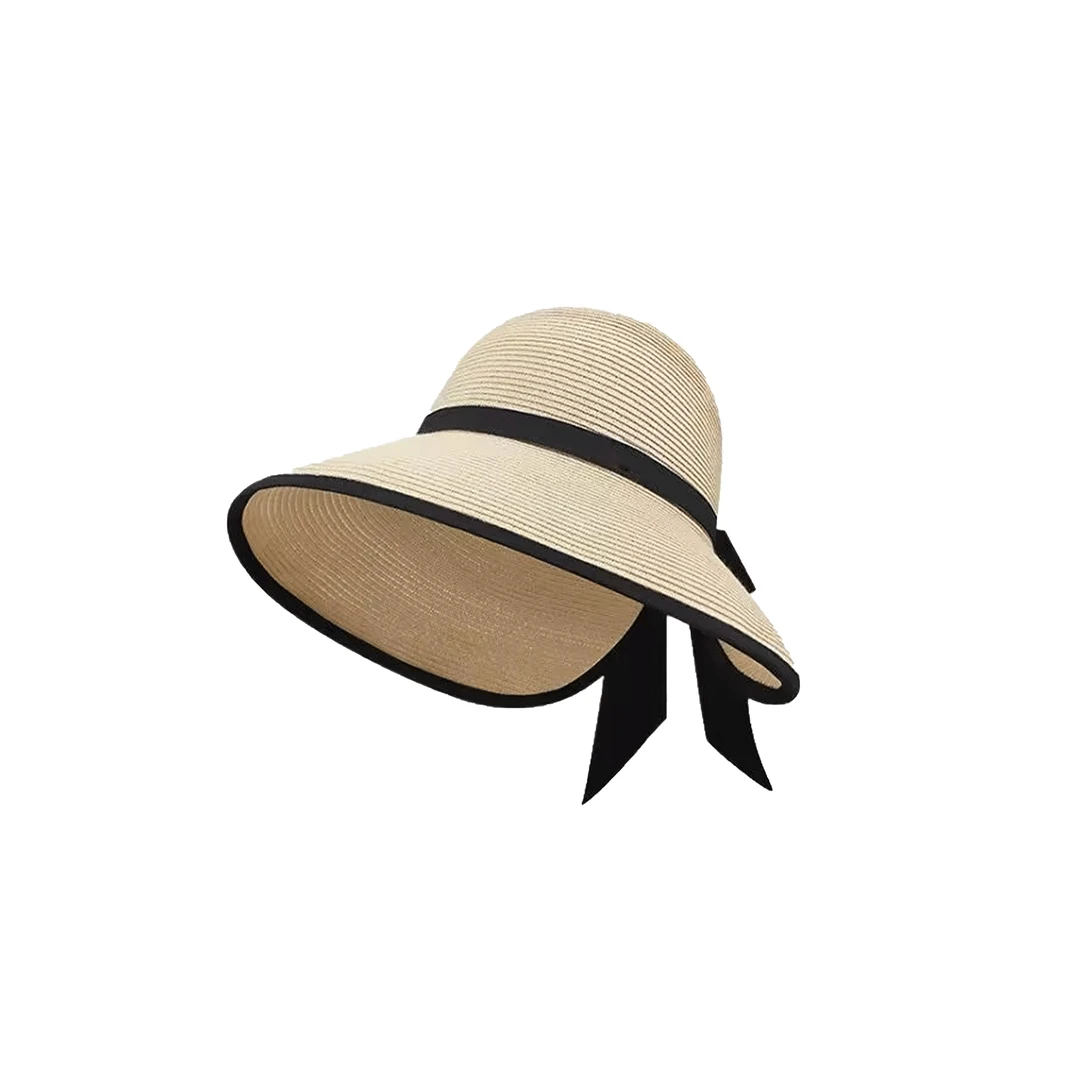 HELAAOMI 大檐半空顶草帽夏季出游度假遮阳蝴蝶结帽子CY5BC97502