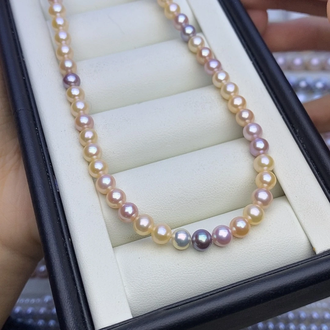 淡水珍珠项链银S925镶嵌混彩