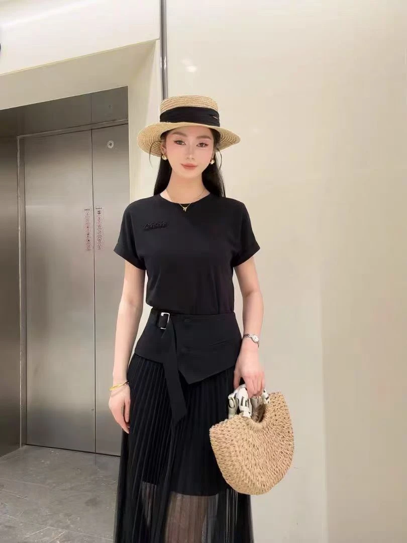 【依帆专属】F659 女士修身裙子褶皱夏季连衣裙针织优雅气质拼接