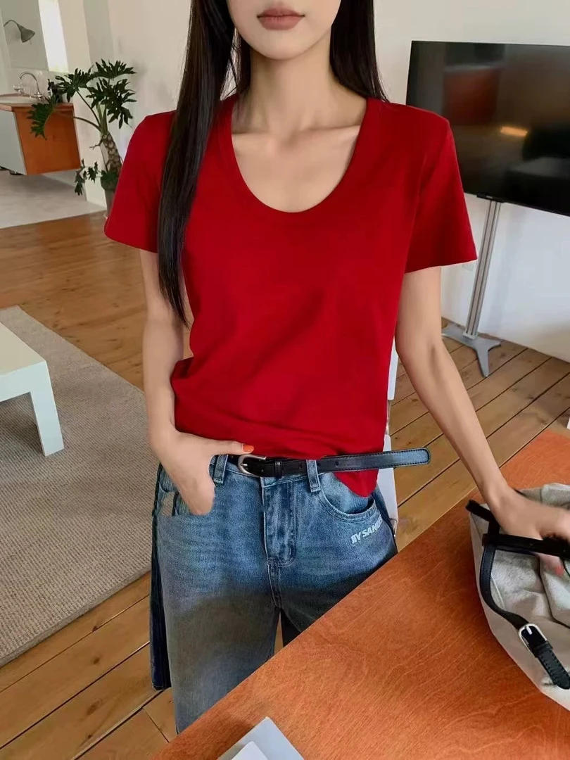 【肉总】新款简约U型短袖上衣2818