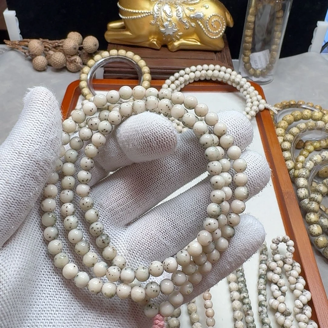 星月菩提手串石玉料6/6糯冰料通体留白小细星多圈