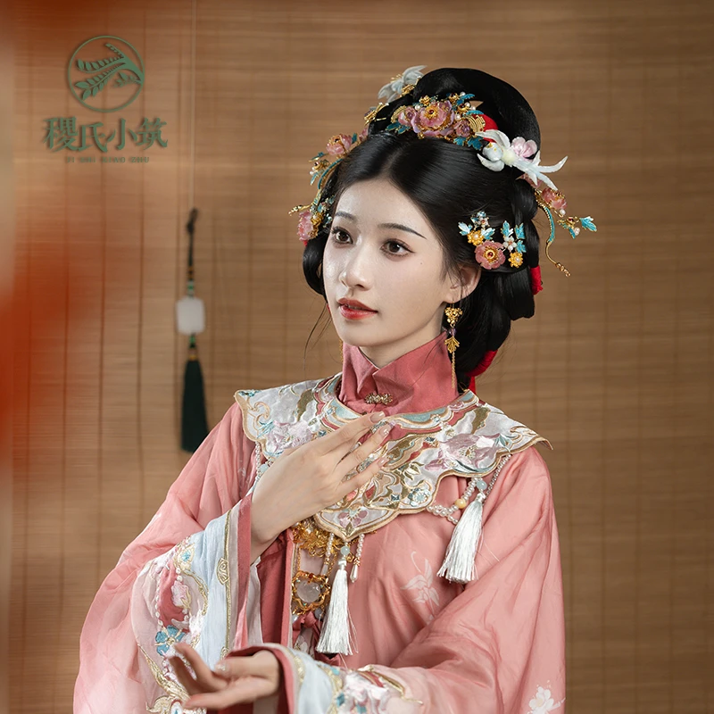 稷氏小筑  捣药 古风仿烧蓝料器花女手作发簪发冠配饰