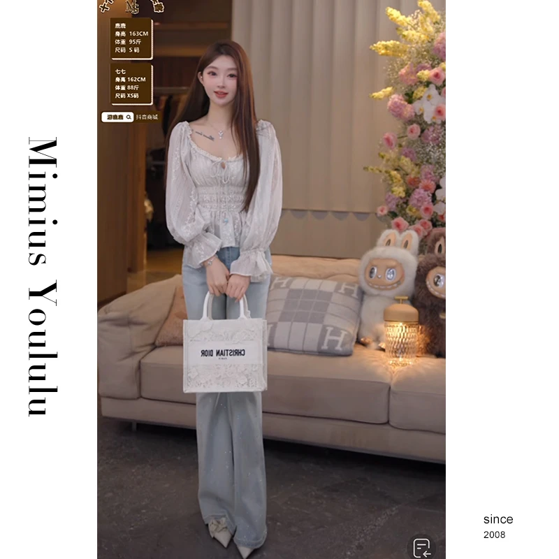 【mimius】&七七 法式刺绣碎花收腰上衣 G03260-1