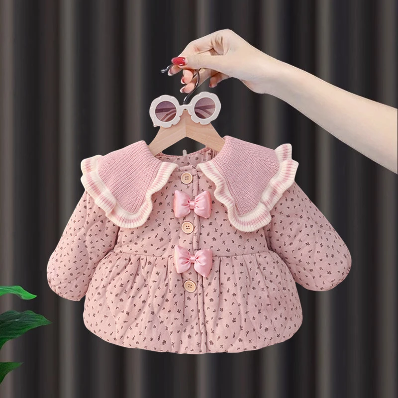 女宝宝冬季加绒甜美棉衣2025新款儿童夹棉外套洋气小女童加厚棉服