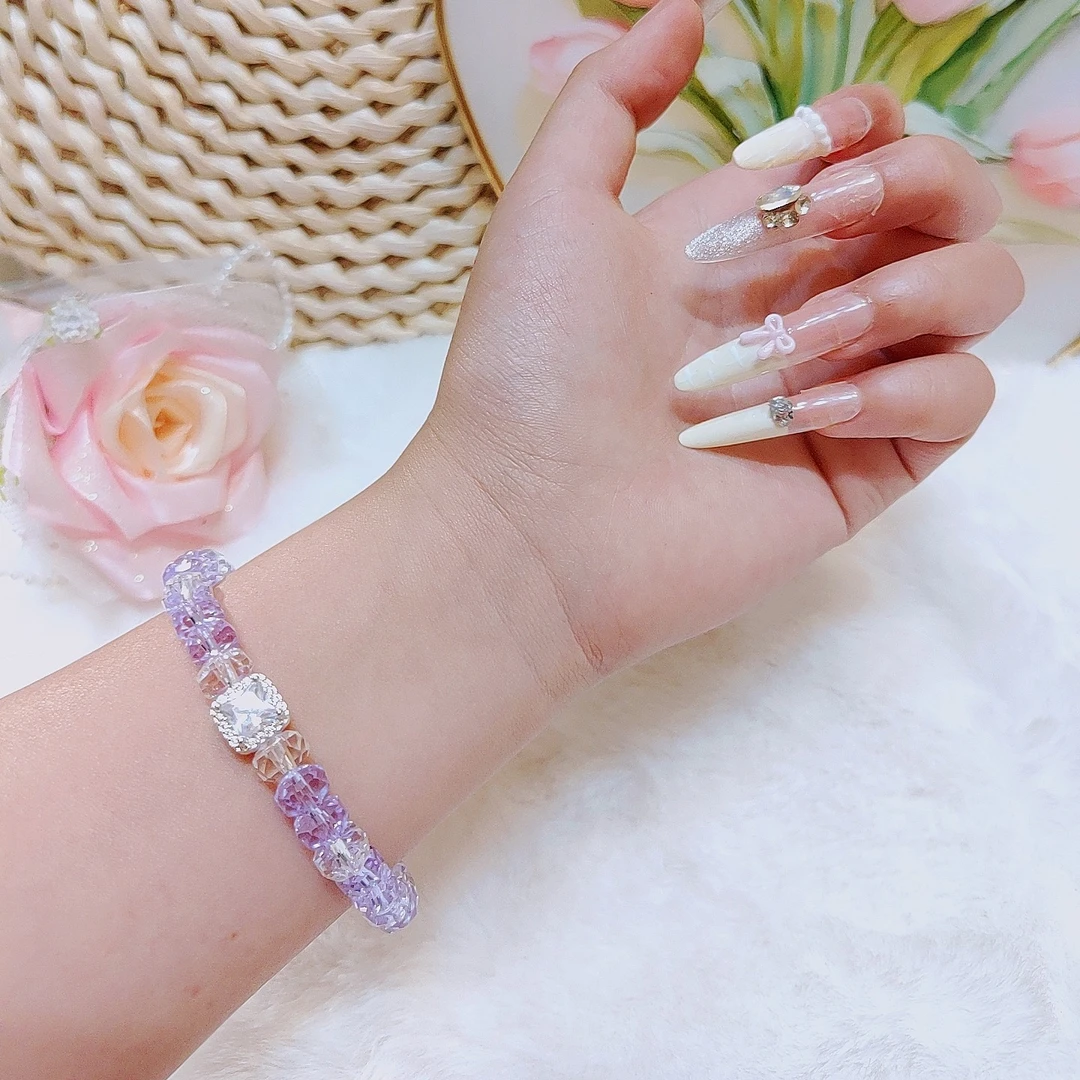 网红爆款切面紫水晶手串时尚闺蜜手链轻奢高级感串珠ins风设计感