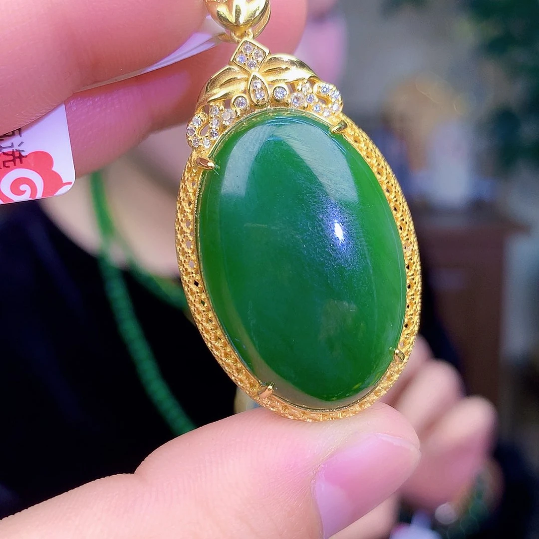 吊坠(不含链)银S925镶嵌和田玉（碧玉）吊坠